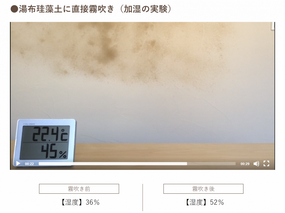 湯布珪藻土に直接霧吹き(加湿の実験)